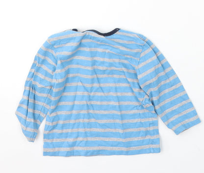 Topomini Boys Blue Striped Cotton Basic T-Shirt Size 2 Years Round Neck Snap - dinosaur