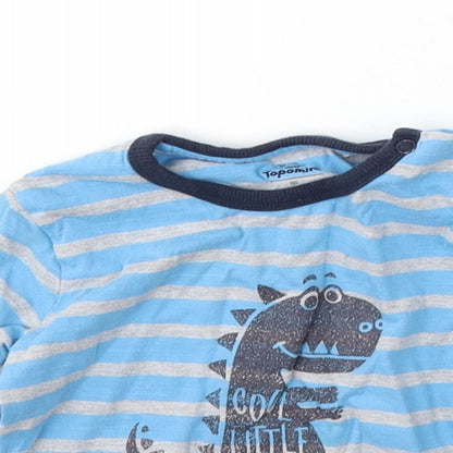 Topomini Boys Blue Striped Cotton Basic T-Shirt Size 2 Years Round Neck Snap - dinosaur