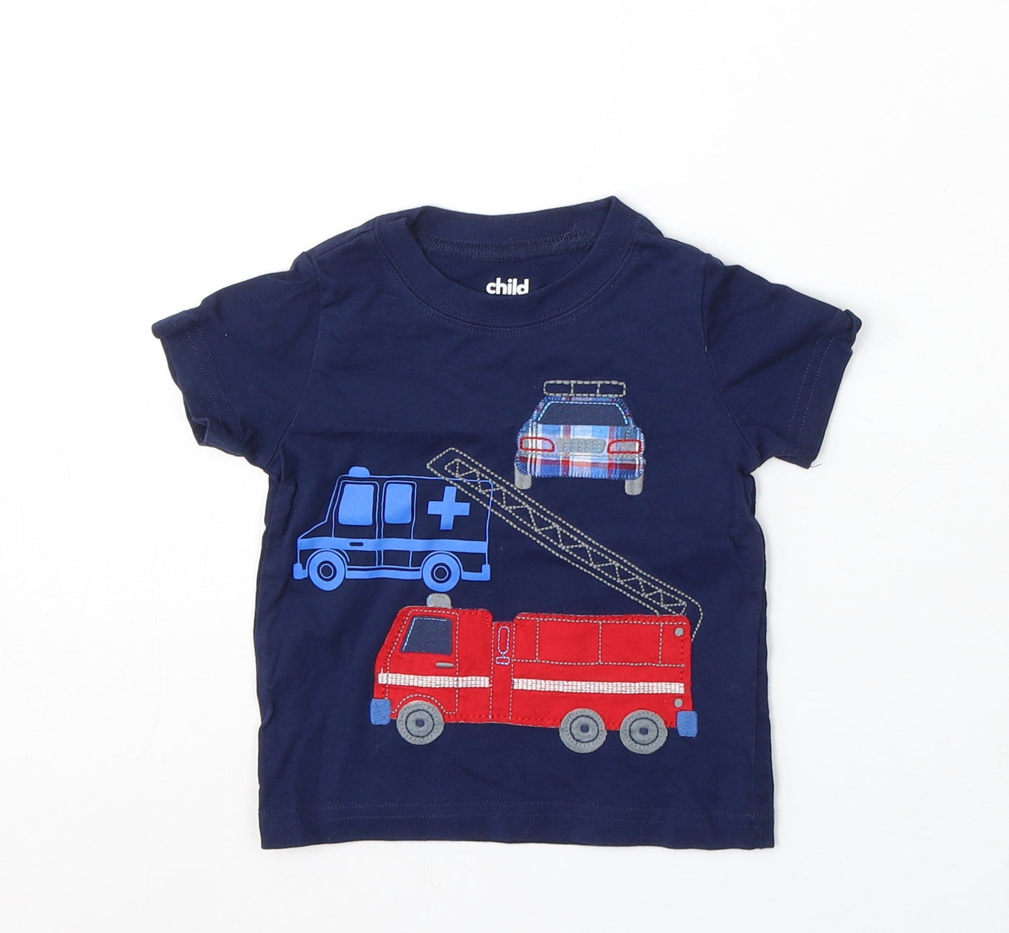 Child of Mine by Carter's Boys Blue Cotton Basic T-Shirt Size 12 Months Round Neck - Fire Engine