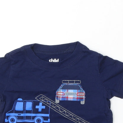 Child of Mine by Carter's Boys Blue Cotton Basic T-Shirt Size 12 Months Round Neck - Fire Engine