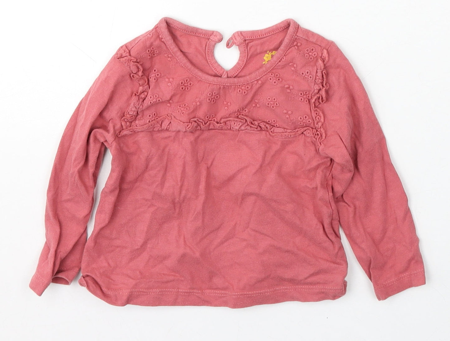 Primark Girls Pink Cotton Basic T-Shirt Size 6-9 Months Round Neck Button