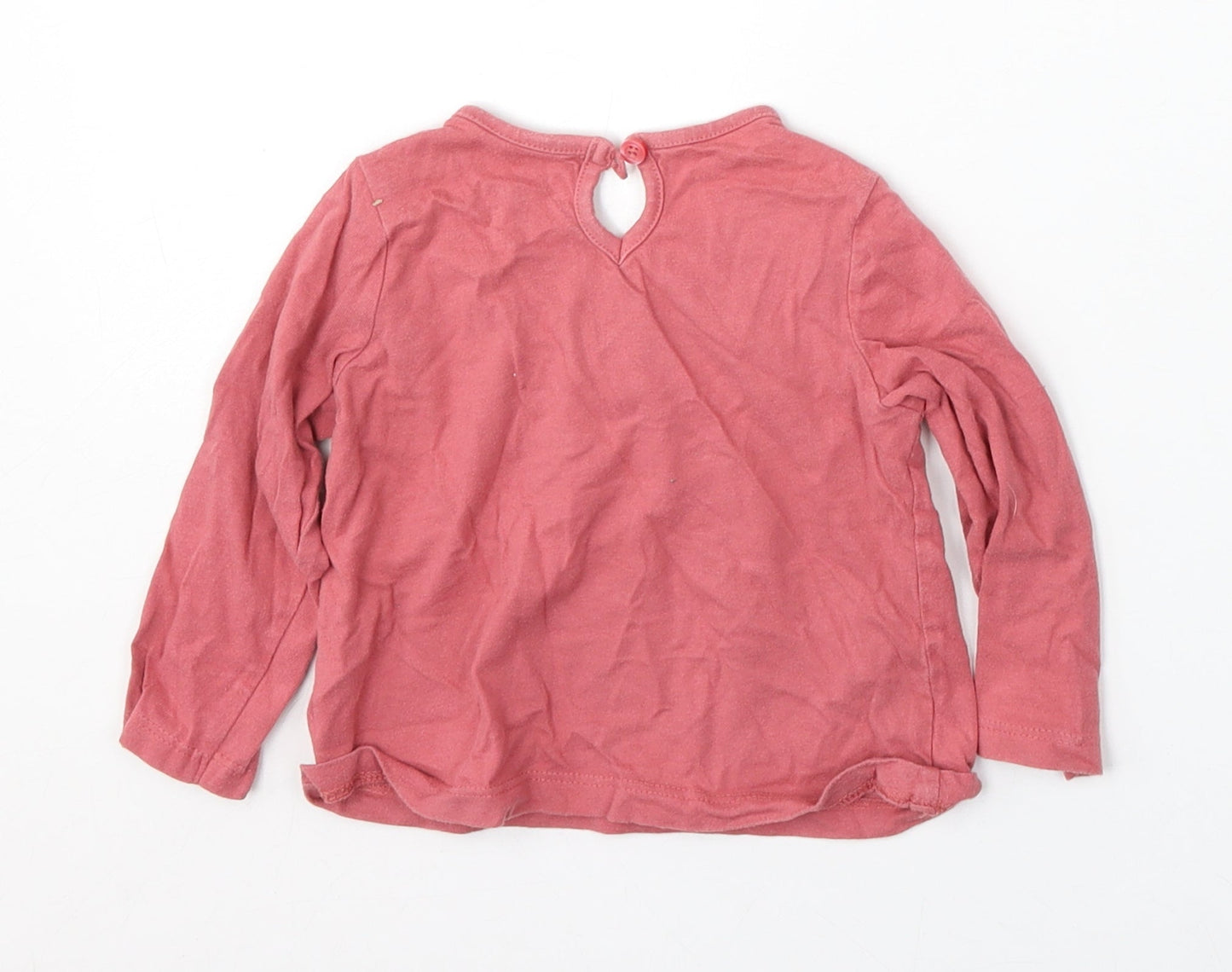 Primark Girls Pink Cotton Basic T-Shirt Size 6-9 Months Round Neck Button