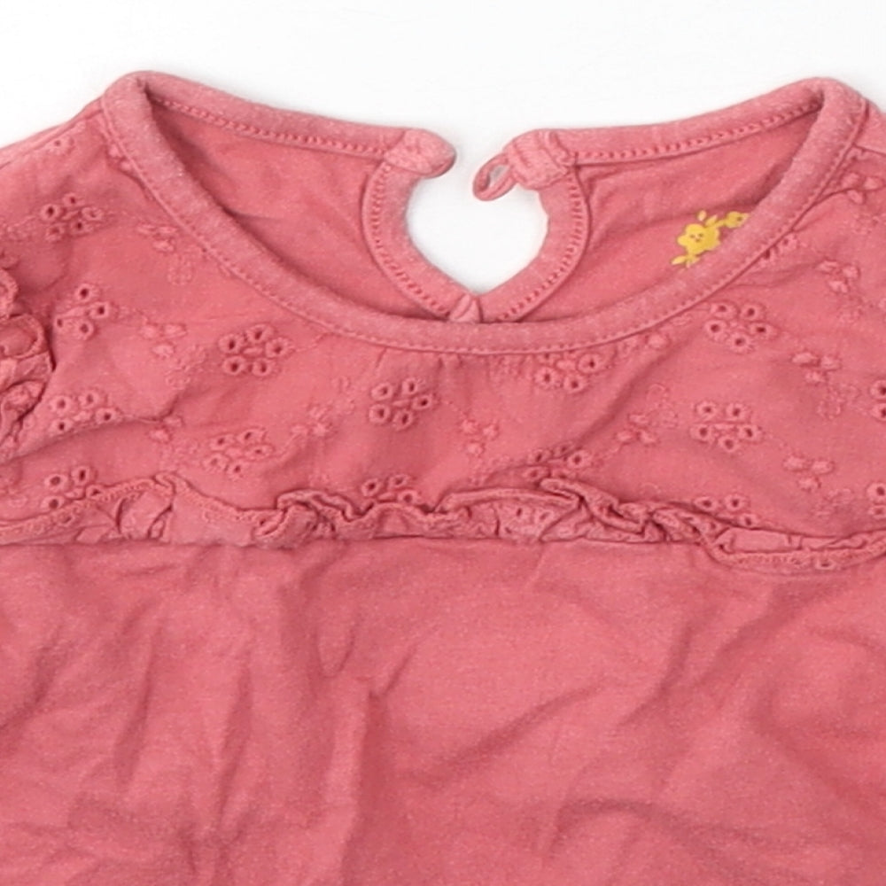 Primark Girls Pink Cotton Basic T-Shirt Size 6-9 Months Round Neck Button