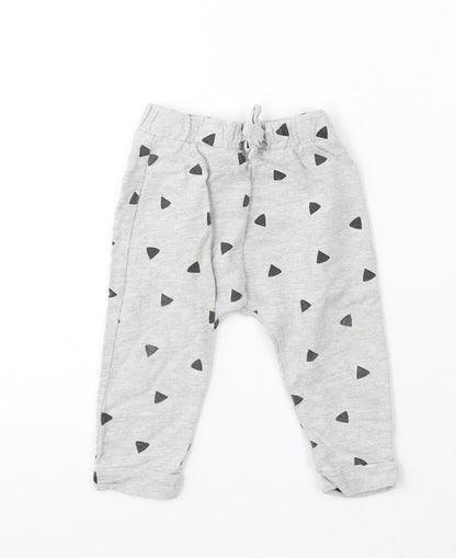Limited Edition Girls Grey Geometric Cotton Jogger Trousers Size 9-12 Months