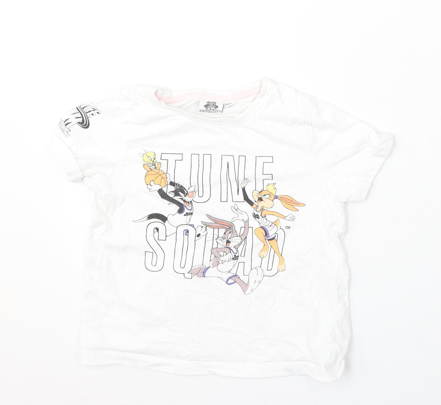 Space Jam Girls White Polyester Basic T-Shirt Size 7-8 Years Round Neck - Tune Squad/cartoon characters