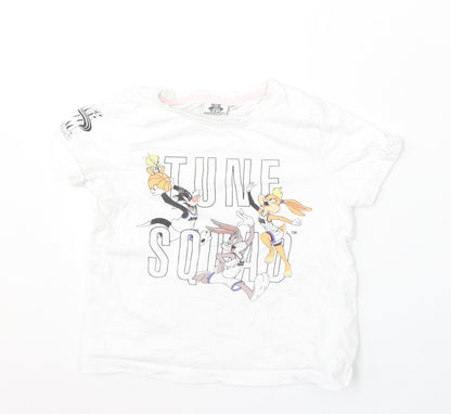 Space Jam Girls White Polyester Basic T-Shirt Size 7-8 Years Round Neck - Tune Squad/cartoon characters