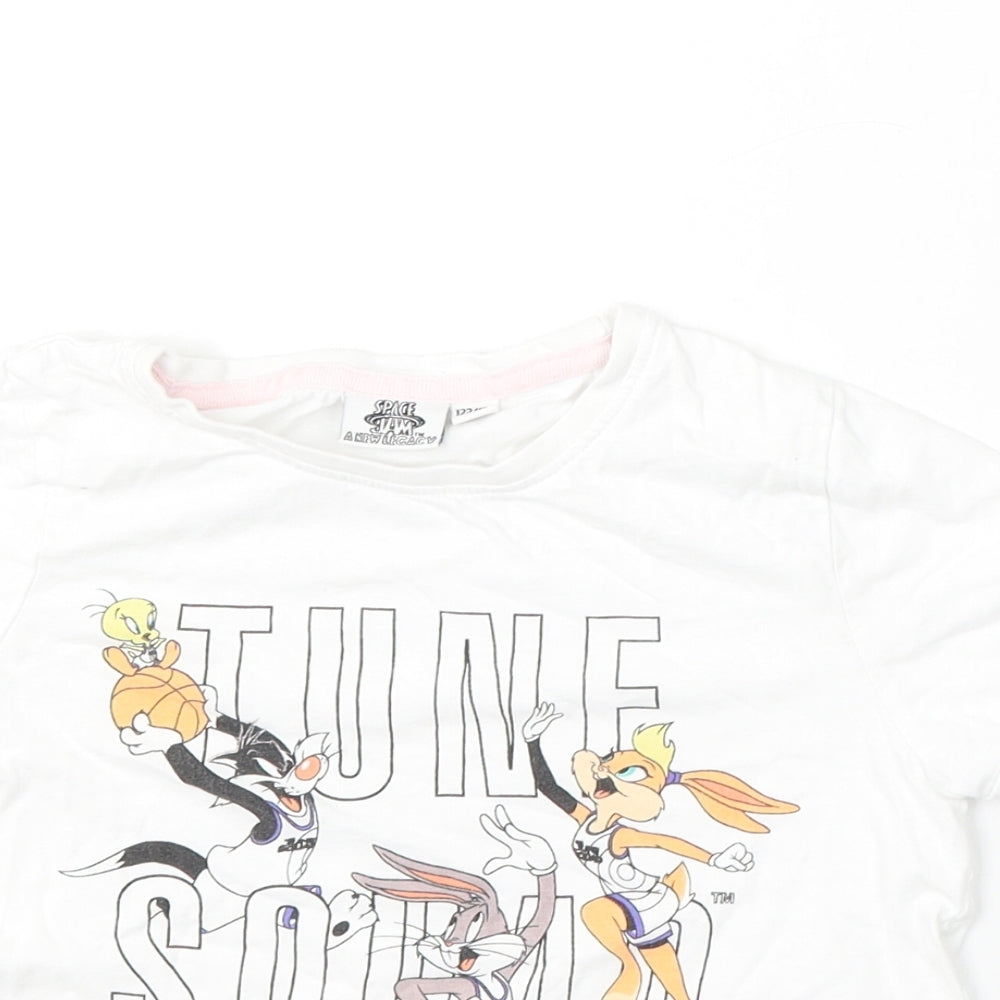 Space Jam Girls White Polyester Basic T-Shirt Size 7-8 Years Round Neck - Tune Squad/cartoon characters