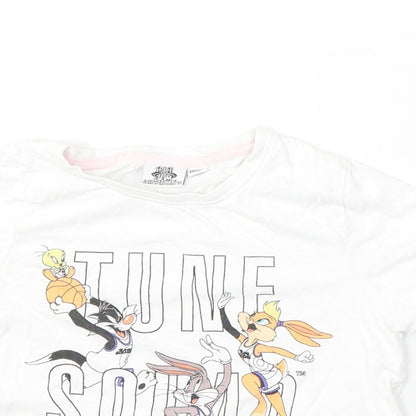 Space Jam Girls White Polyester Basic T-Shirt Size 7-8 Years Round Neck - Tune Squad/cartoon characters