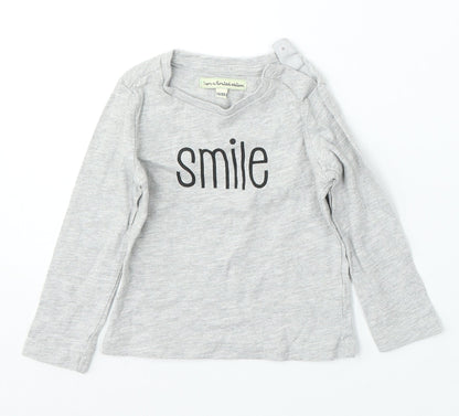 Limited Edition Girls Grey Cotton Basic T-Shirt Size 9-12 Months Round Neck - Smile