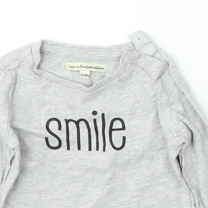 Limited Edition Girls Grey Cotton Basic T-Shirt Size 9-12 Months Round Neck - Smile