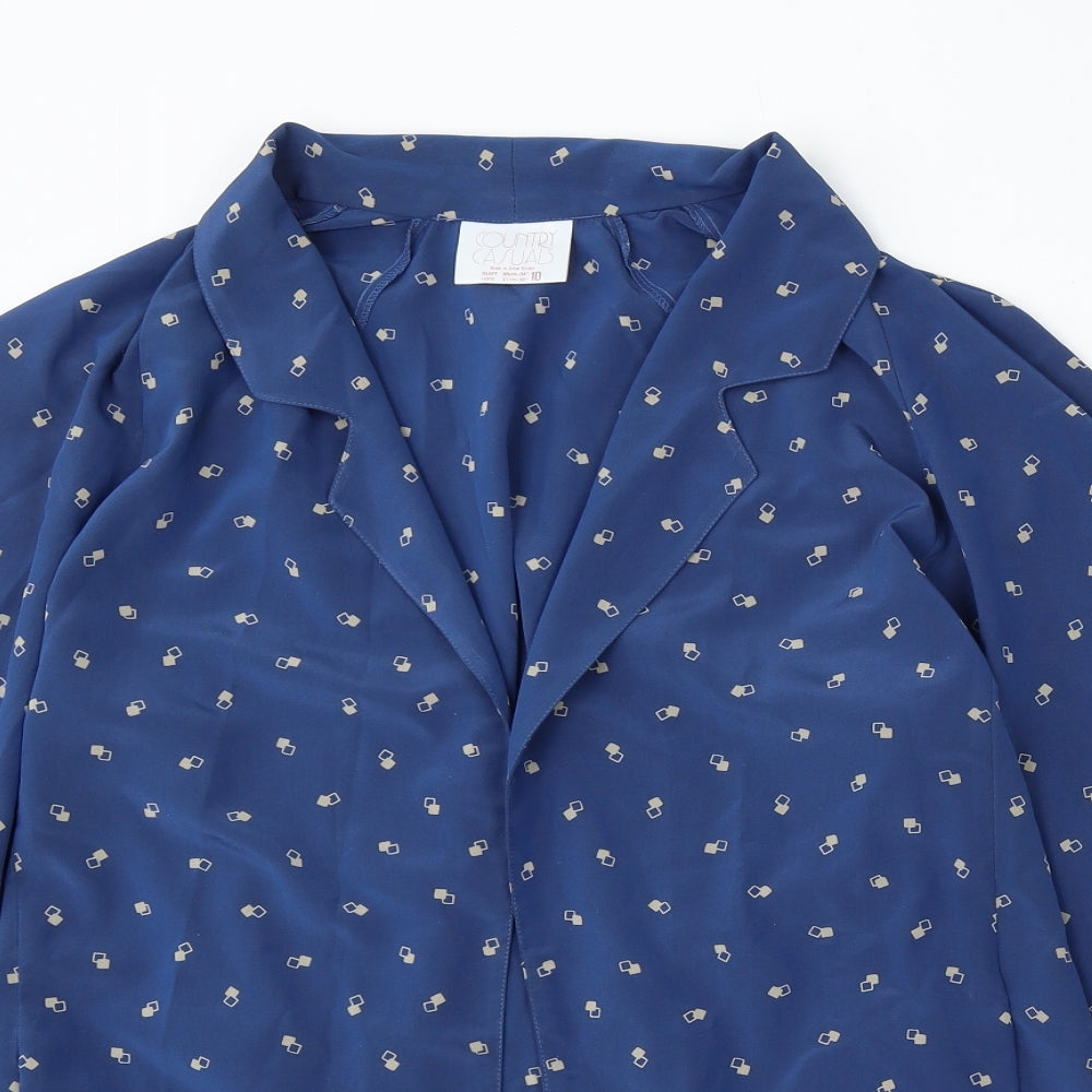 Country Casuals Womens Blue Collared Geometric Polyester Cardigan Jumper Size 10