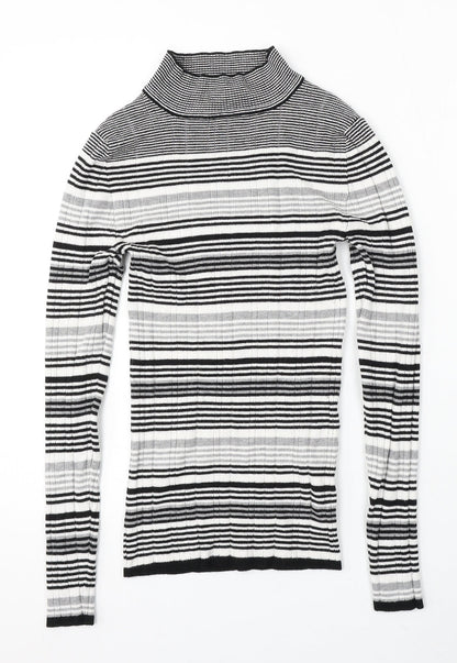 Atmosphere Womens White Mock Neck Striped Viscose Pullover Jumper Size 14