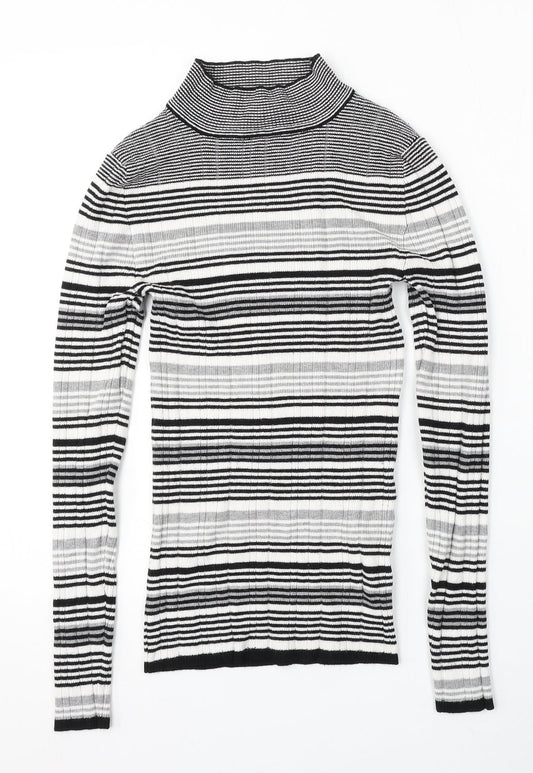 Atmosphere Womens White Mock Neck Striped Viscose Pullover Jumper Size 14