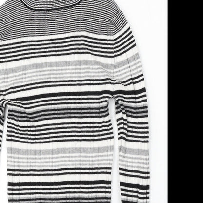 Atmosphere Womens White Mock Neck Striped Viscose Pullover Jumper Size 14