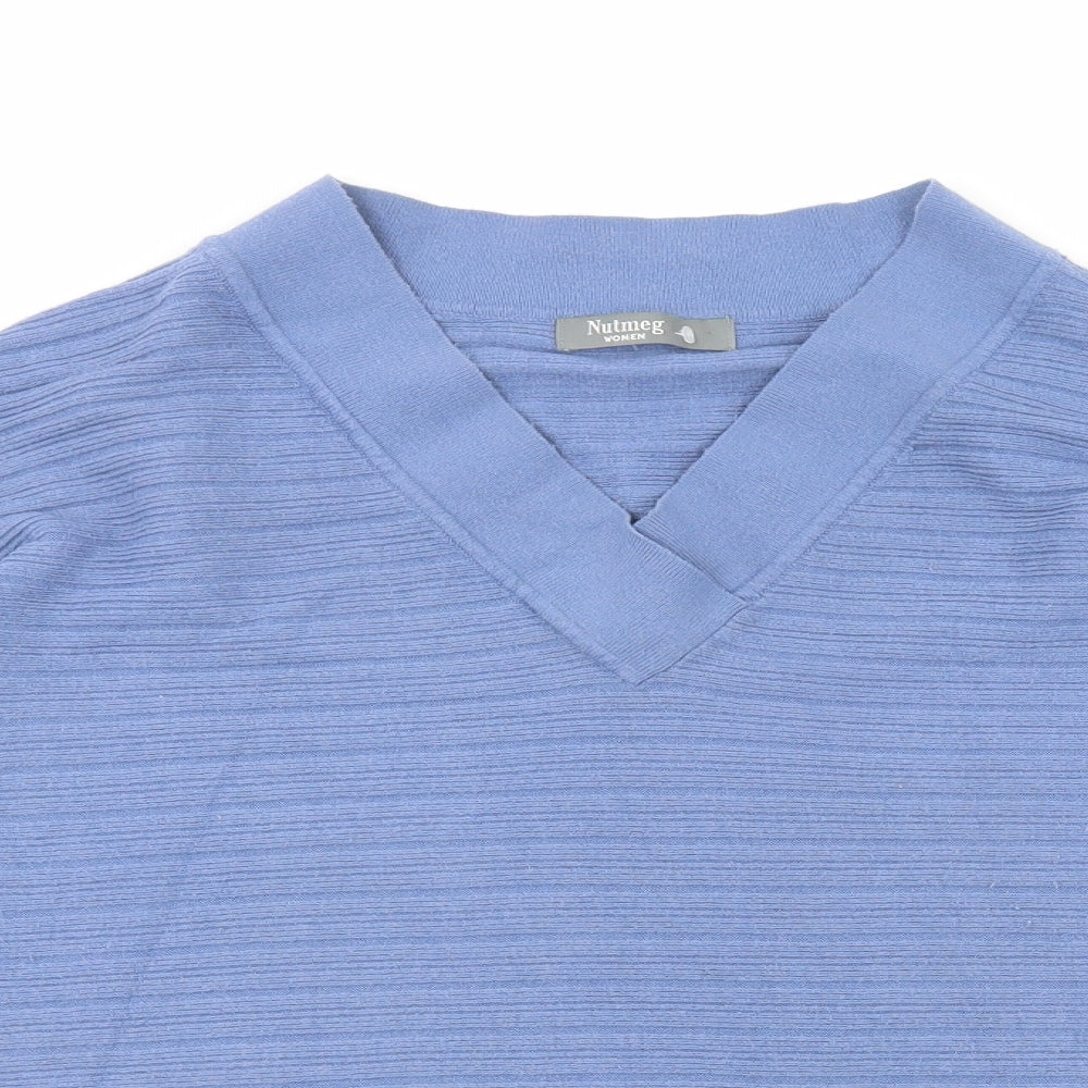 Nutmeg Womens Blue V-Neck Viscose Pullover Jumper Size 18