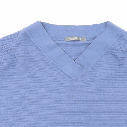 Nutmeg Womens Blue V-Neck Viscose Pullover Jumper Size 18
