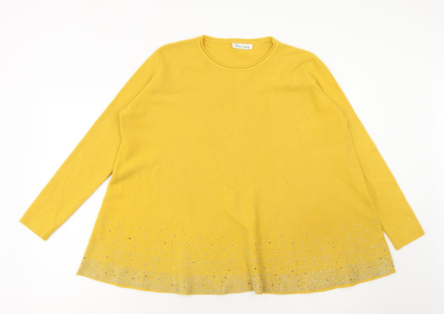 Max Long Womens Yellow Scoop Neck Viscose Pullover Jumper Size XL