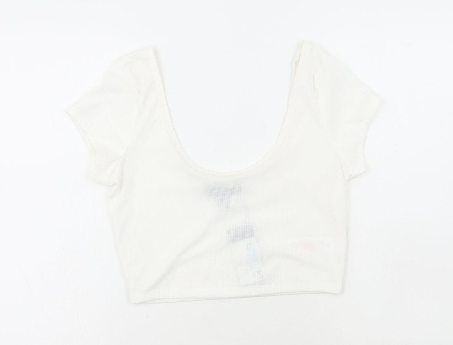 Primark Womens White Polyester Cropped T-Shirt Size S Scoop Neck