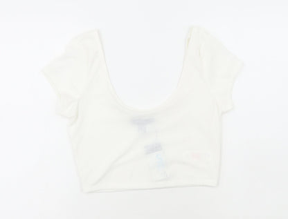 Primark Womens White Polyester Cropped T-Shirt Size S Scoop Neck