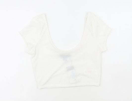 Primark Womens White Polyester Cropped T-Shirt Size S Scoop Neck
