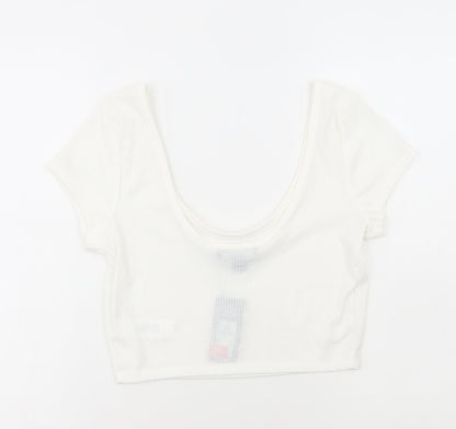 Primark Womens White Polyester Cropped T-Shirt Size S Scoop Neck