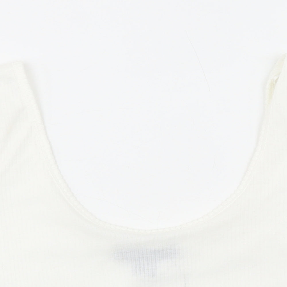 Primark Womens White Polyester Cropped T-Shirt Size S Scoop Neck
