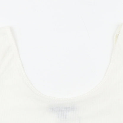 Primark Womens White Polyester Cropped T-Shirt Size S Scoop Neck