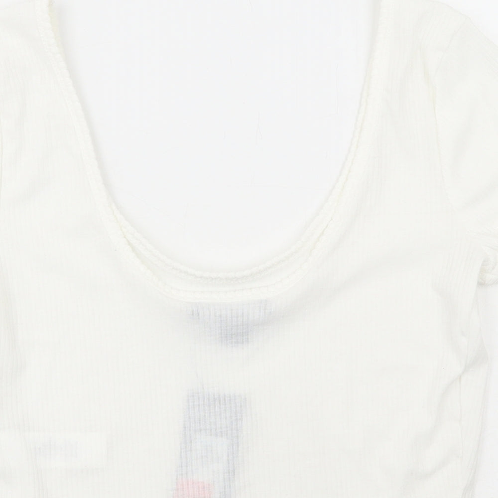 Primark Womens White Polyester Cropped T-Shirt Size S Scoop Neck