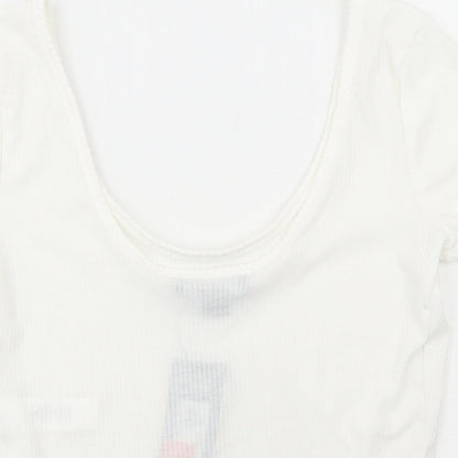 Primark Womens White Polyester Cropped T-Shirt Size S Scoop Neck