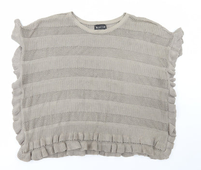 Laura Scott Womens Brown Round Neck Polyester Cape Jumper Size 6