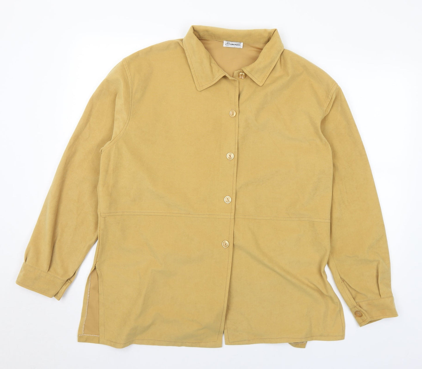 Samanta Womens Yellow Polyester Jersey Button-Up Size L Collared