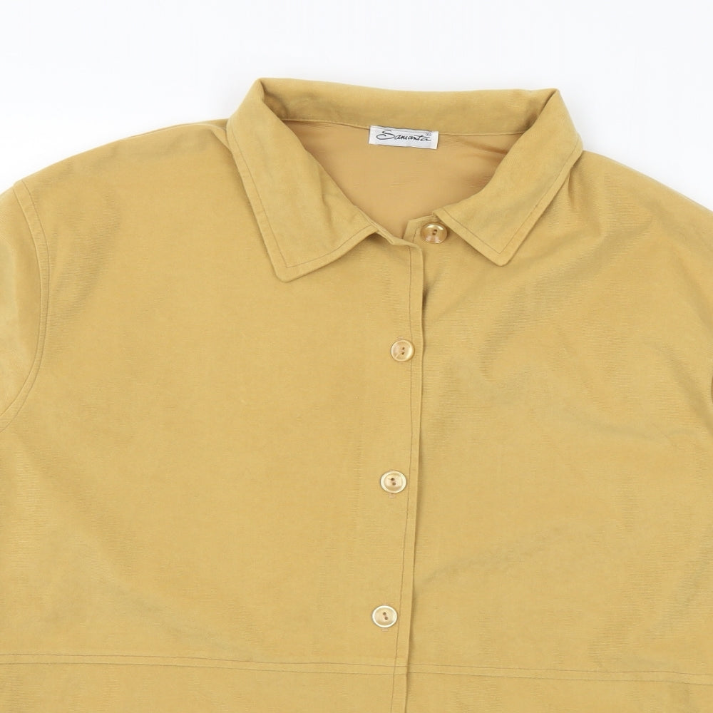 Samanta Womens Yellow Polyester Jersey Button-Up Size L Collared
