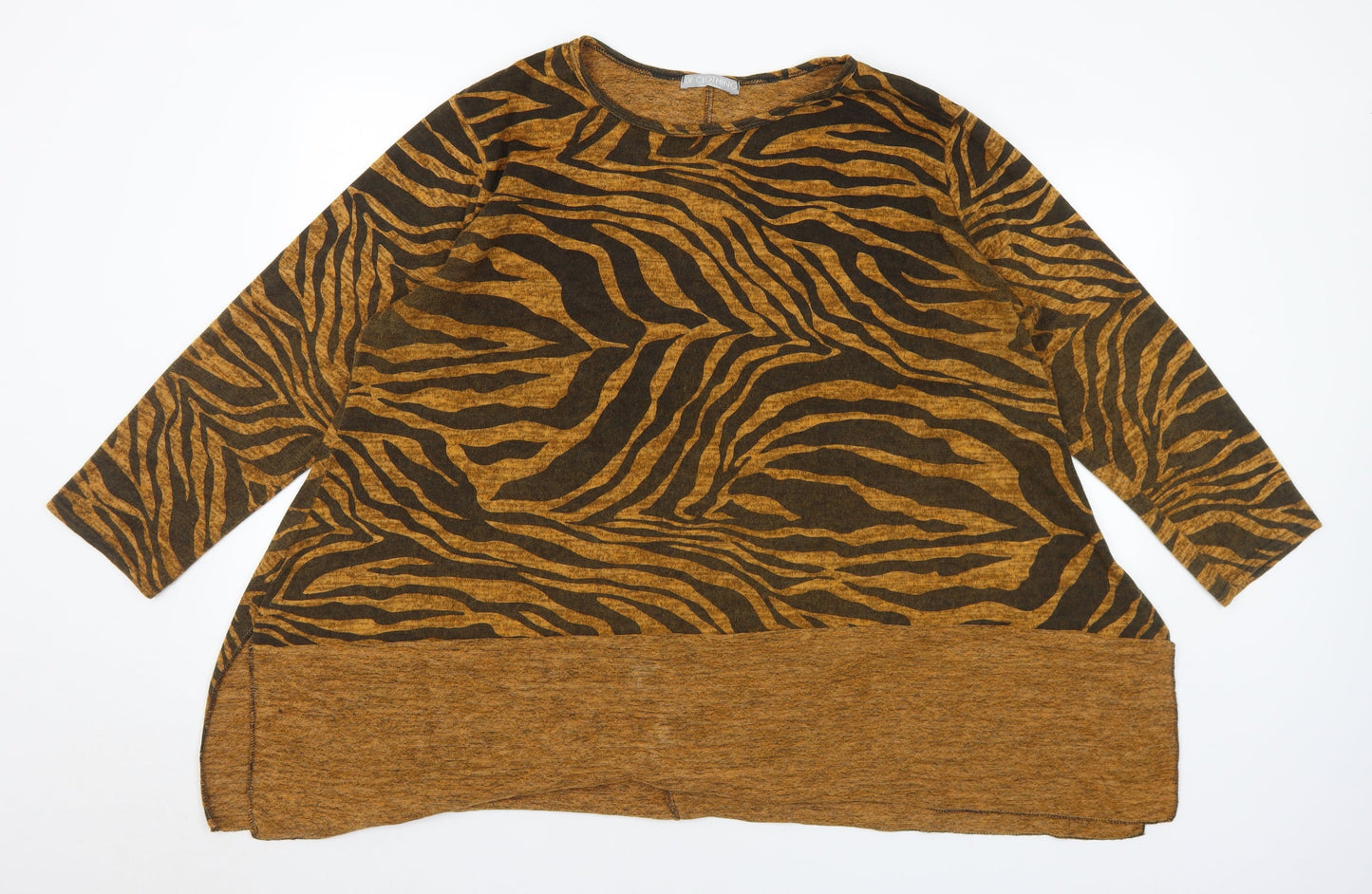 LV Clothing Womens Brown Round Neck Animal Print Acrylic Pullover Jumper Size XL - Tiger Print