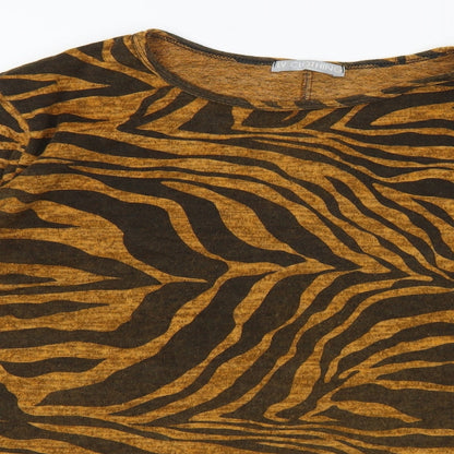 LV Clothing Womens Brown Round Neck Animal Print Acrylic Pullover Jumper Size XL - Tiger Print