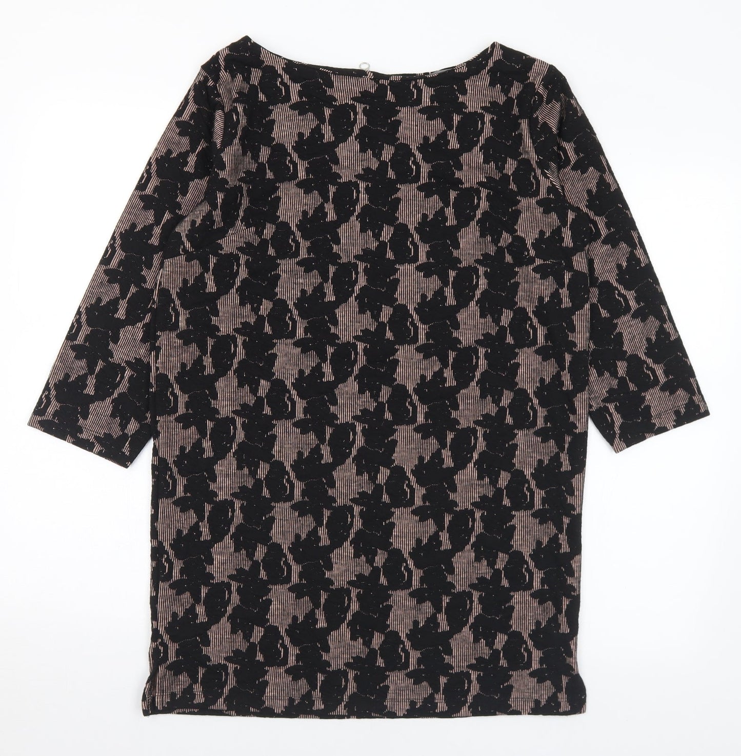 Nutmeg Womens Black Boat Neck Geometric Polyester Tunic Jumper Size 10