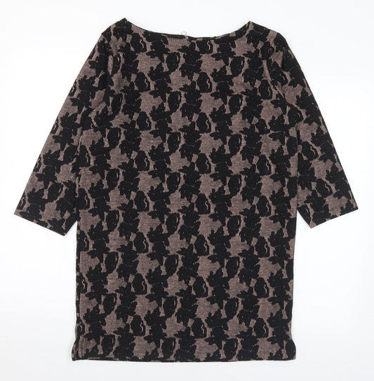 Nutmeg Womens Black Boat Neck Geometric Polyester Tunic Jumper Size 10