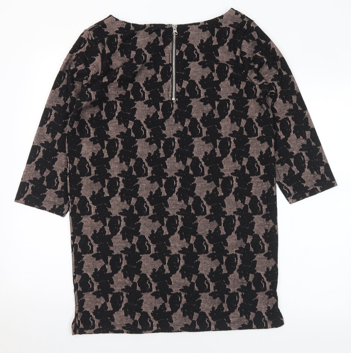 Nutmeg Womens Black Boat Neck Geometric Polyester Tunic Jumper Size 10