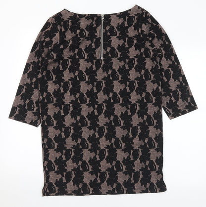 Nutmeg Womens Black Boat Neck Geometric Polyester Tunic Jumper Size 10