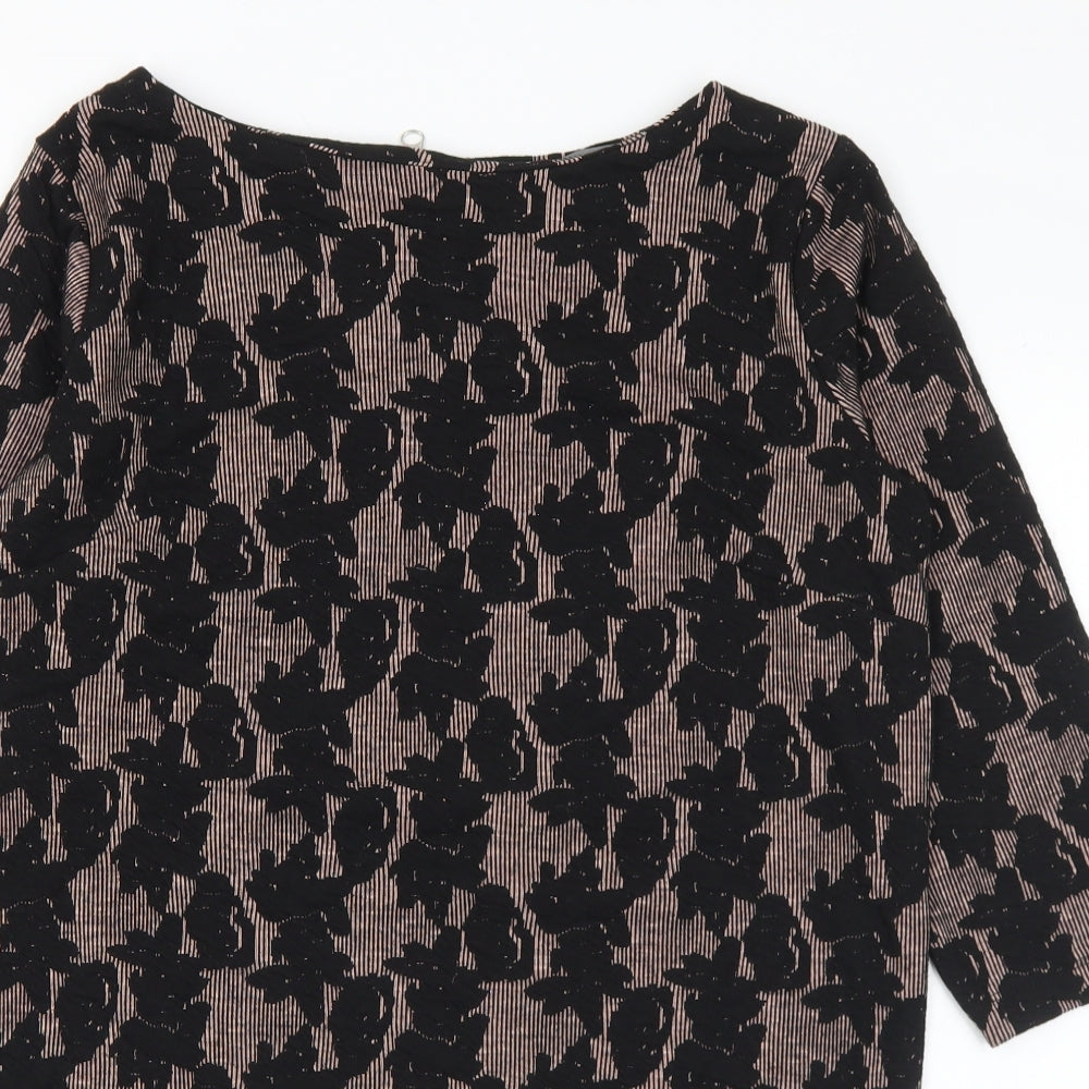 Nutmeg Womens Black Boat Neck Geometric Polyester Tunic Jumper Size 10