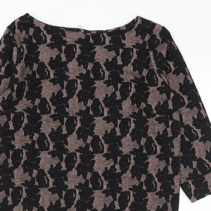 Nutmeg Womens Black Boat Neck Geometric Polyester Tunic Jumper Size 10