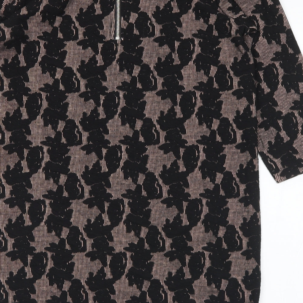 Nutmeg Womens Black Boat Neck Geometric Polyester Tunic Jumper Size 10