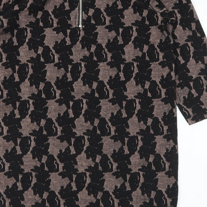 Nutmeg Womens Black Boat Neck Geometric Polyester Tunic Jumper Size 10