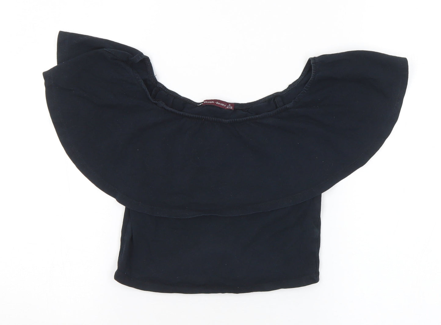 Bershka Womens Black Polyester Cropped T-Shirt Size S Off the Shoulder