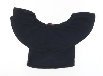 Bershka Womens Black Polyester Cropped T-Shirt Size S Off the Shoulder