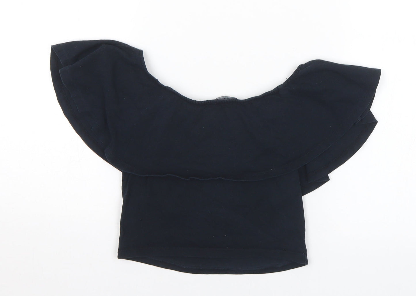 Bershka Womens Black Polyester Cropped T-Shirt Size S Off the Shoulder