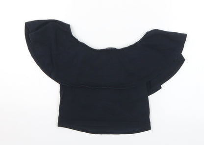 Bershka Womens Black Polyester Cropped T-Shirt Size S Off the Shoulder