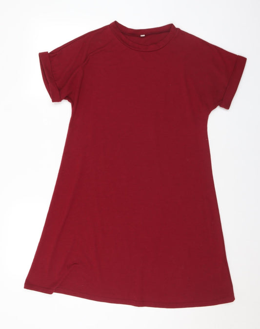 SheIn Womens Red Polyester T-Shirt Dress Size S Crew Neck