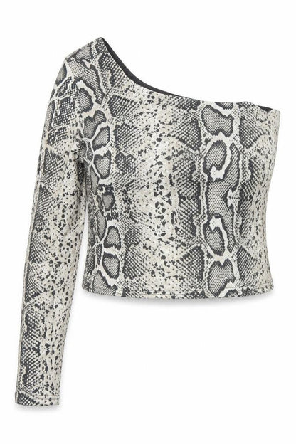 New Look Womens Beige Animal Print Polyester Basic T-Shirt Size 14 One Shoulder