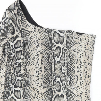 New Look Womens Beige Animal Print Polyester Basic T-Shirt Size 14 One Shoulder