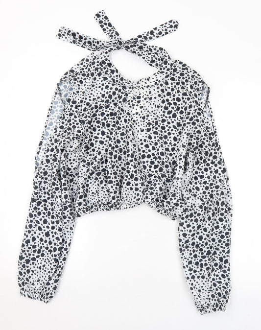 I SAW IT FIRST Womens White Animal Print Polyester Basic Blouse Size 12 Halter